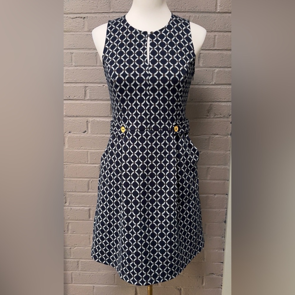 Anthropologie Tabitha Navy Geometric Print Dress 4